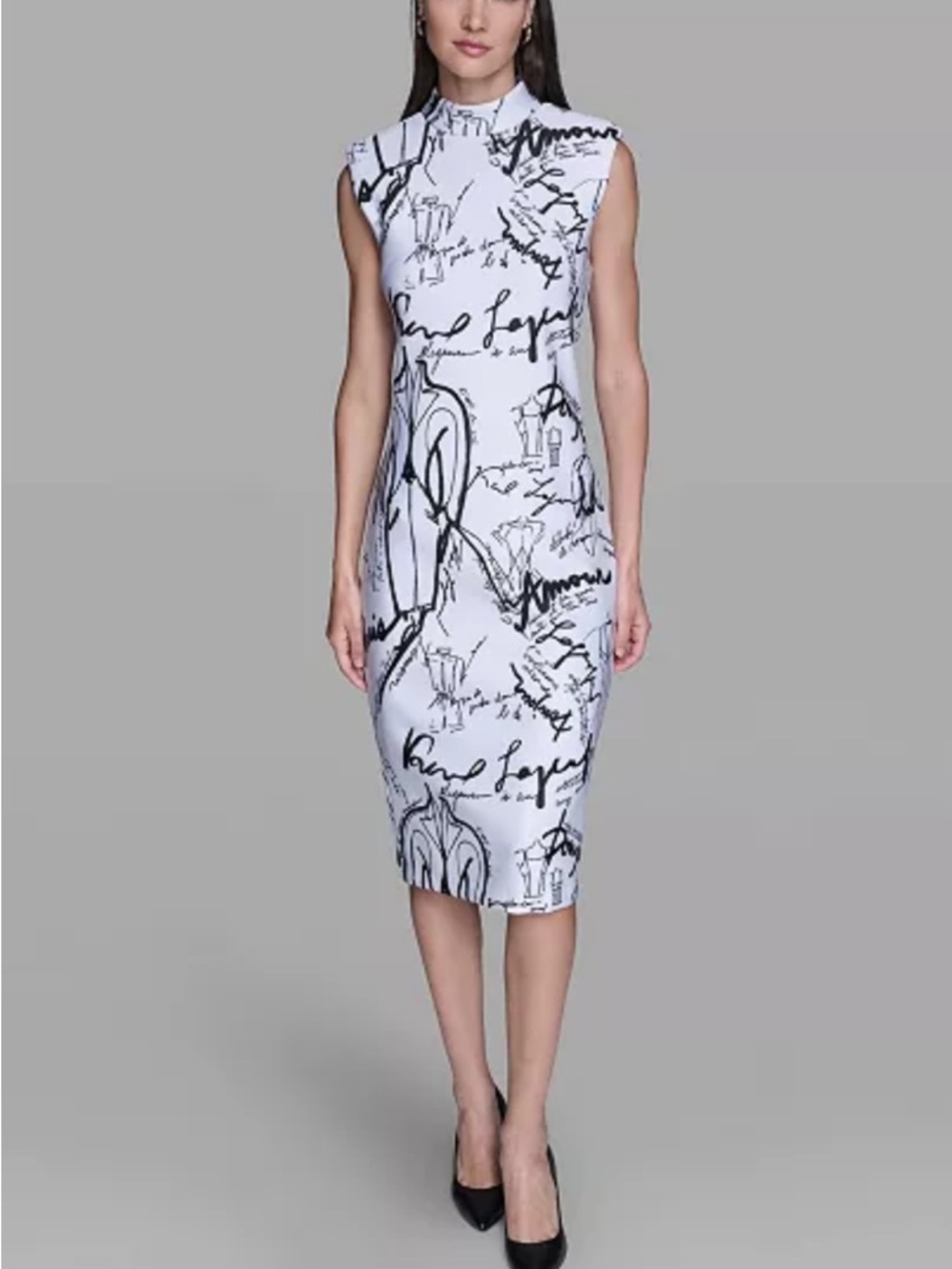 Karl Lagerfeld White Dress with Black Script Print scuba dress